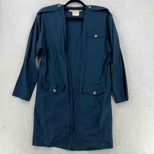 Joanie Char Blue Linen Blouse Open Front Pockets Long-sleeve Coat Jacket Sz 6